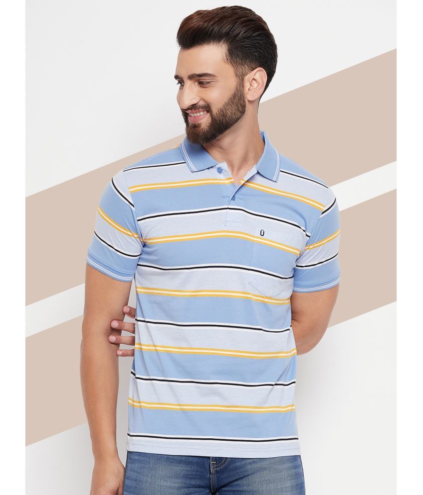     			UNIBERRY Pack of 1 Cotton Blend Regular Fit Striped Half Sleeves Men's Polo T Shirt ( Sky Blue )