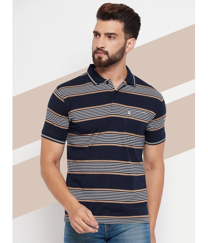     			UNIBERRY Pack of 1 Cotton Blend Regular Fit Striped Half Sleeves Men's Polo T Shirt ( Navy Blue )