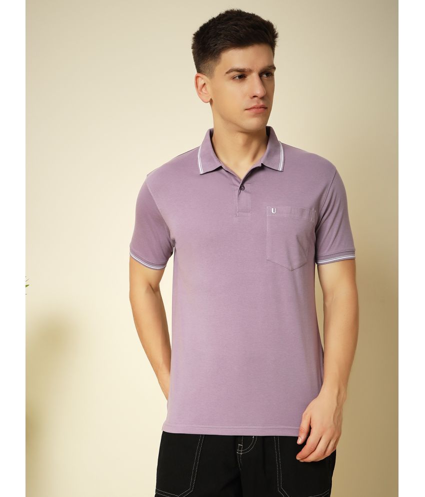     			UNIBERRY Pack of 1 Cotton Blend Regular Fit Solid Half Sleeves Men's Polo T Shirt ( Lavender )