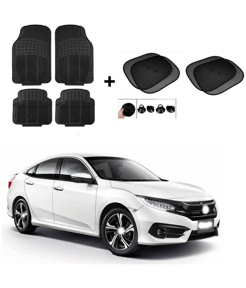     			ARLOOK Car Rubber Foot Mat (Set Of 4) + Sunshades (Set Of 4) For Honda Civic  (All Models)