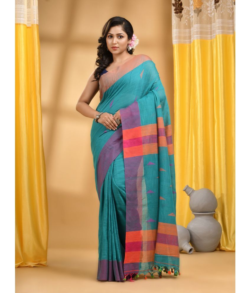     			Desh Bidesh Cotton Printed Saree With Blouse Piece ( Light Blue , Pack of 1 )