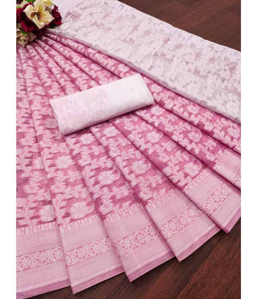     			IndShopMart Cotton Silk Woven Saree With Blouse Piece ( Pink , Pack of 1 )