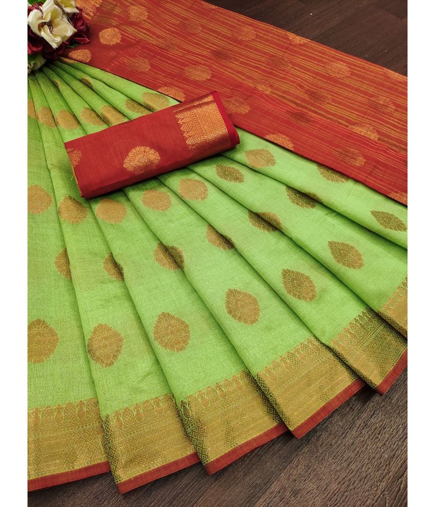     			IndShopMart Cotton Silk Woven Saree With Blouse Piece ( Olive , Pack of 1 )