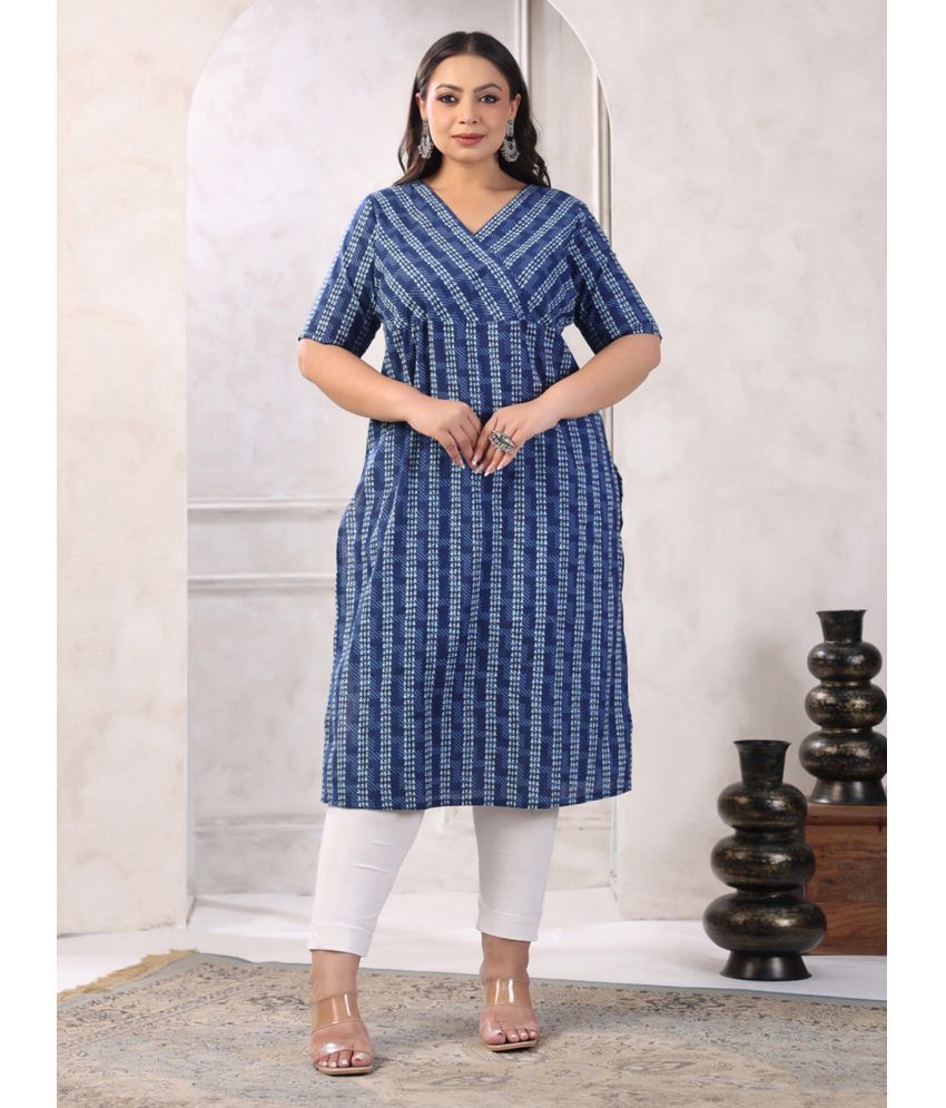     			Janasya Pack of 1 Cotton Printed Straight Women's Kurti - ( Indigo )