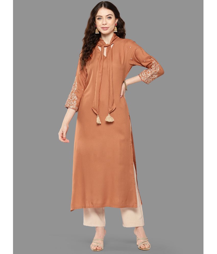     			Janasya Pack of 1 Rayon Embroidered Straight Women's Kurti - ( Peach )