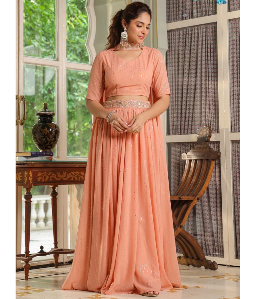     			Janasya Peach Georgette Circular Stitched Lehenga Single