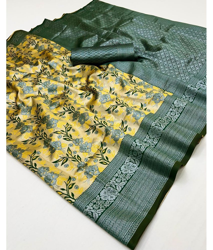     			KOMAL NX Kanjivaram Silk Woven Saree With Blouse Piece ( Yellow,Green , Pack of 1 )