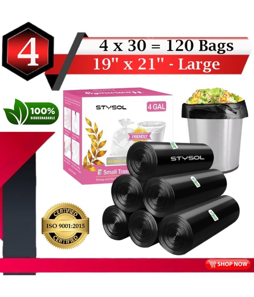     			OXO - Biodegradable Garbage Bags (Medium) Size 19 x 21 Inches 4 Rolls 120 Bags Dustbin Bag/Trash Bag - Black Color