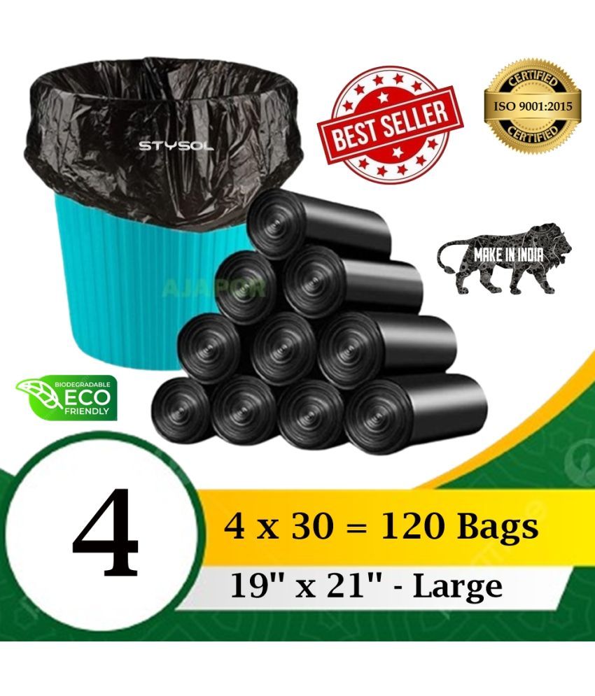     			Oxo-Bio Degradable Garbage Bags Small (19 x 21 inches)- 120 Bags | Roll ( Pack of 4), Black, Eco friendly Bags, for Home, Kitchen and Office Small 10 L Garbage Bag (120 Bag)