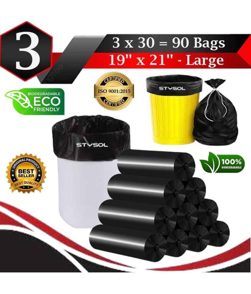     			Premium Biodegradable Garbage Bags 19 X 21 Inches (Medium Size) 90 Bags (3 Rolls) Dustbin Bag/Trash Bag - Black Color