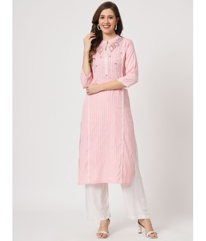     			STYLLOW Pack of 1 Viscose Embroidered Straight Women's Kurti - ( Pink )