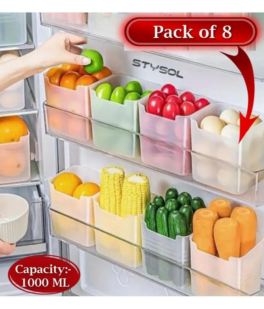     			Stysol Fridge container Plastic White Multi-Purpose Container ( Set of 8 )