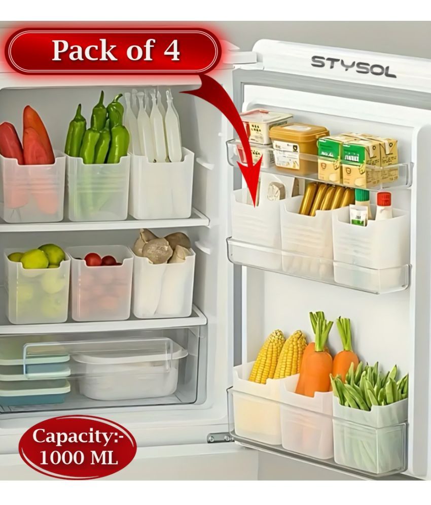     			Stysol Fridge container Plastic White Multi-Purpose Container ( Set of 4 )