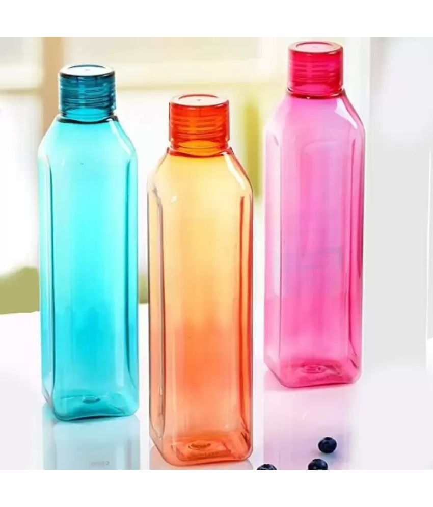     			Stysol Water Bottel Multicolour Plastic Fridge Water Bottle 1000 mL ( Set of 3 )