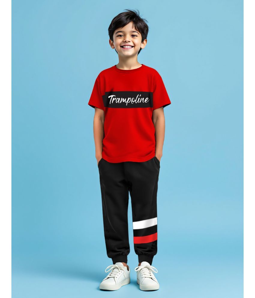     			Trampoline Pack of 1 Boys Cotton Blend T-Shirts & Pants Set ( Black )