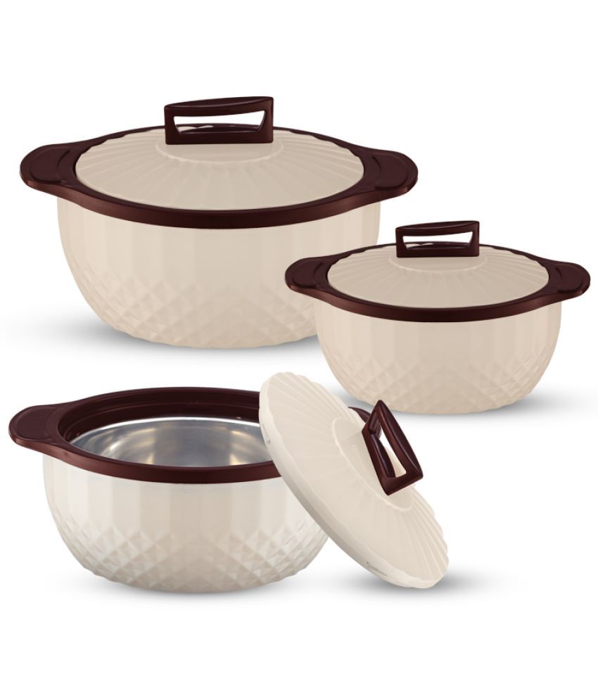     			Trueware Eternity Inner Steel Outer PP Off White Steel Thermoware Casserole ( Set of 3 , 3250 mL )