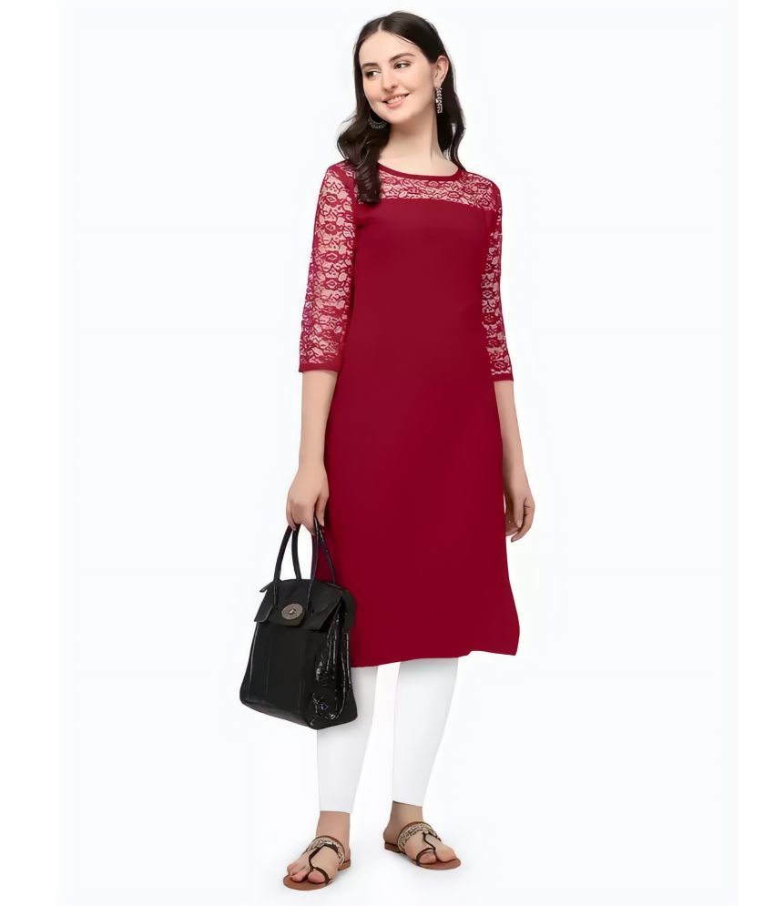     			ZELZIS Pack of 1 Crepe Solid Straight Women's Kurti - ( Maroon )