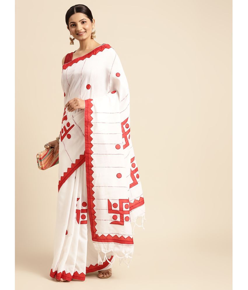     			Desh Bidesh Cotton Woven Saree With Blouse Piece ( White , Pack of 1 )