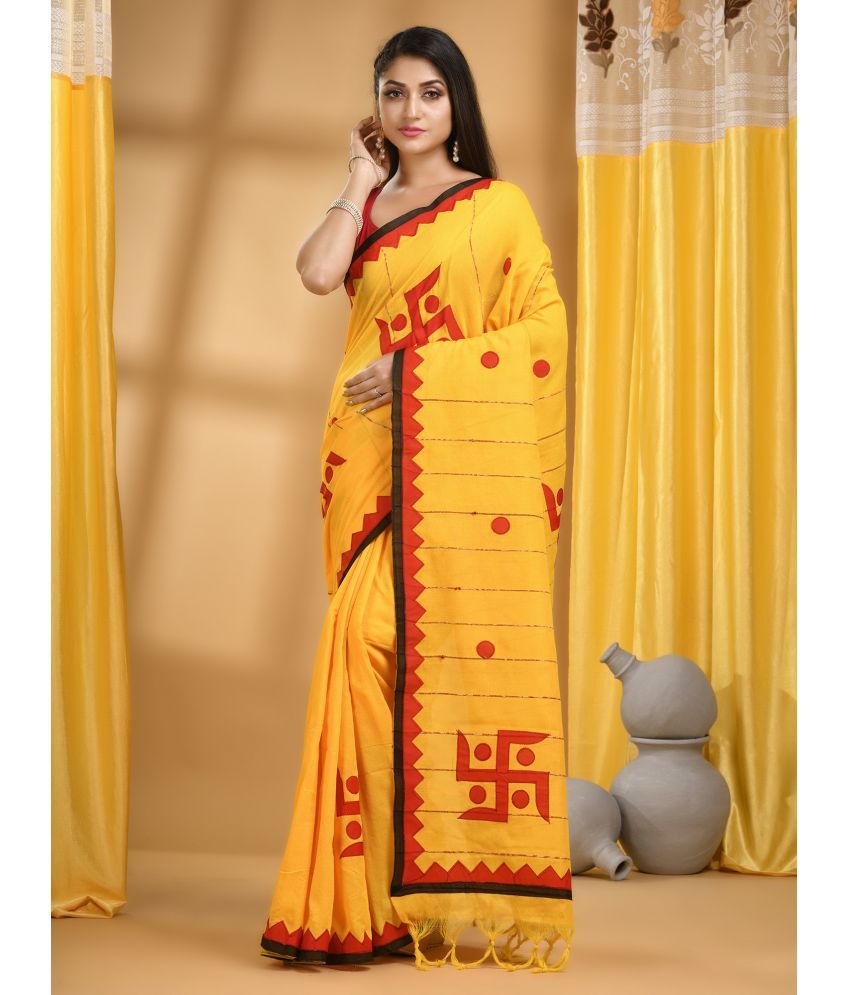     			Desh Bidesh Cotton Woven Saree With Blouse Piece ( Yellow , Pack of 1 )