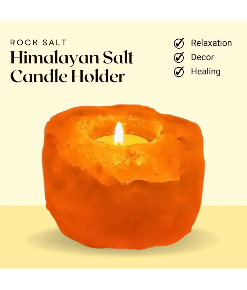     			Evashu Orange Table Top Rock Salt Tea Light Holder - Pack of 1