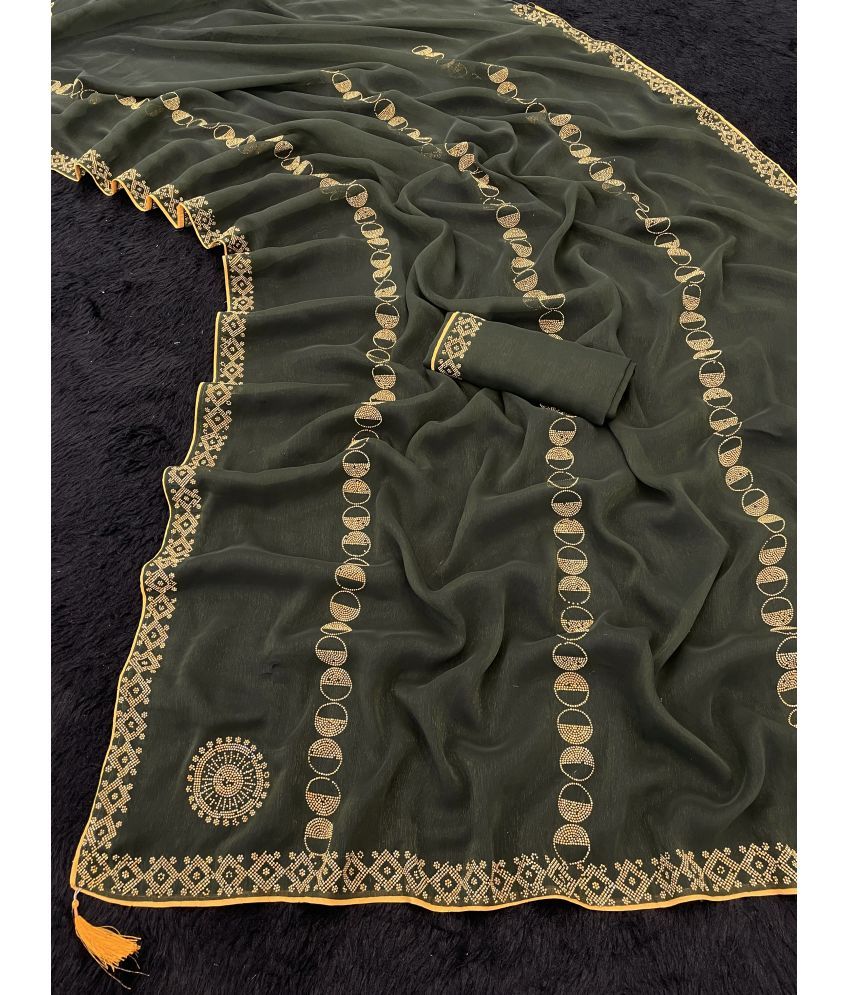     			Gullak Crepe Woven Saree With Blouse Piece ( Green , Pack of 1 )