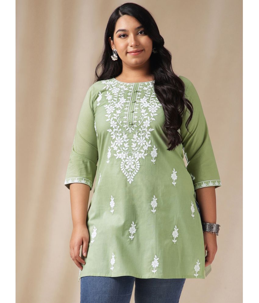     			Janasya Green Cotton Women's Tunic ( Pack of 1 )