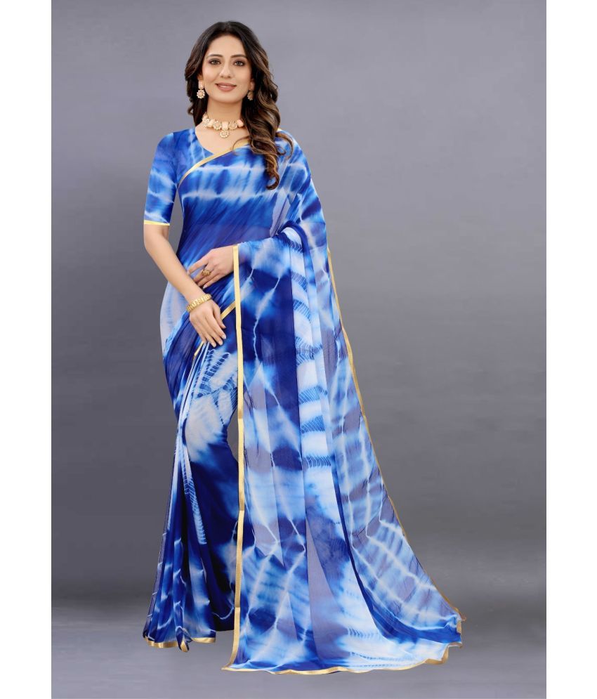     			KV Fashion Chiffon Printed Saree With Blouse Piece ( Blue , Pack of 1 )