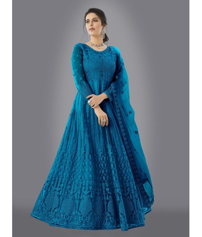     			KV Fashion Teal Flared Net Women's Semi Stitched Ethnic Gown ( Pack of 1 )