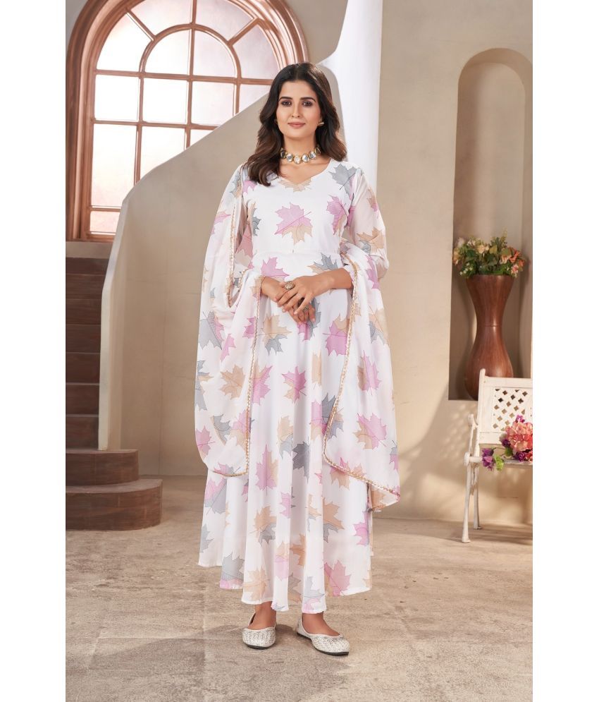     			MEHUL TEXTILE / MVC GROUP OF COMPANY Pack of 1 Georgette Printed Anarkali Women's Kurti with Dupatta - ( White )