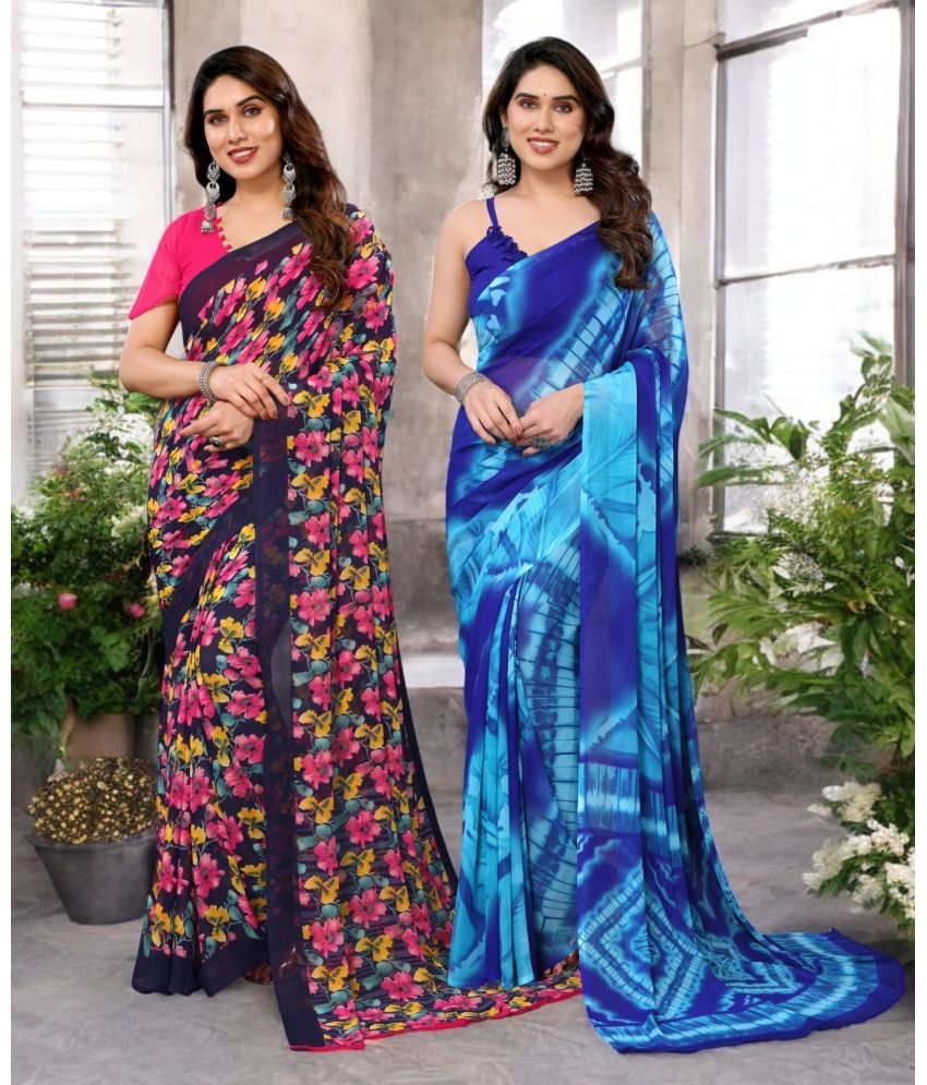     			TTH Georgette Printed Saree Without Blouse Piece ( Multicolor 13 , Pack of 2 )