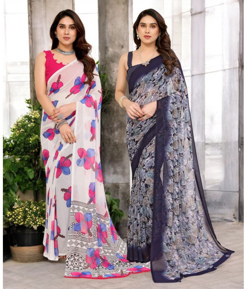     			TTH Georgette Printed Saree Without Blouse Piece ( Multicolor 2 , Pack of 2 )