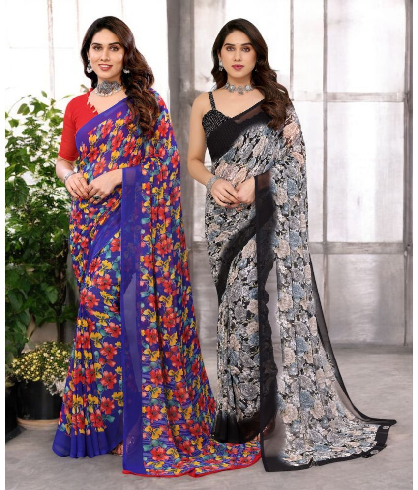     			TTH Georgette Printed Saree Without Blouse Piece ( Multicolor 9 , Pack of 2 )