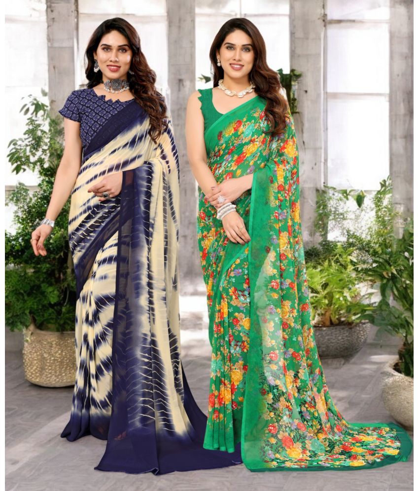     			TTH Georgette Printed Saree Without Blouse Piece ( Multicolor 5 , Pack of 2 )