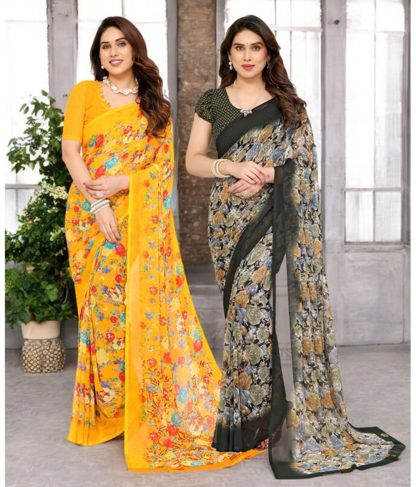     			TTH Georgette Printed Saree Without Blouse Piece ( Multicolor 9 , Pack of 2 )