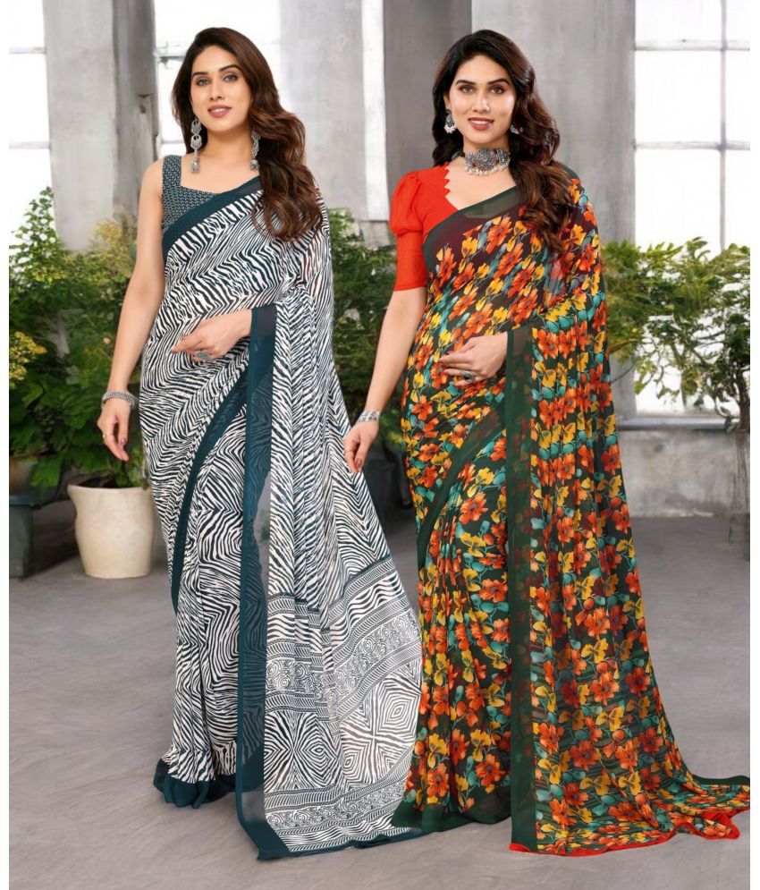     			TTH Georgette Printed Saree Without Blouse Piece ( Multicolor 2 , Pack of 2 )