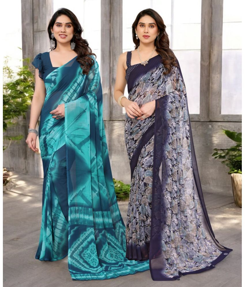     			TTH Georgette Printed Saree Without Blouse Piece ( Multicolor 12 , Pack of 2 )