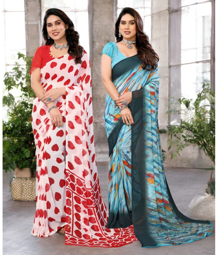     			TTH Georgette Printed Saree Without Blouse Piece ( Multicolor 7 , Pack of 2 )