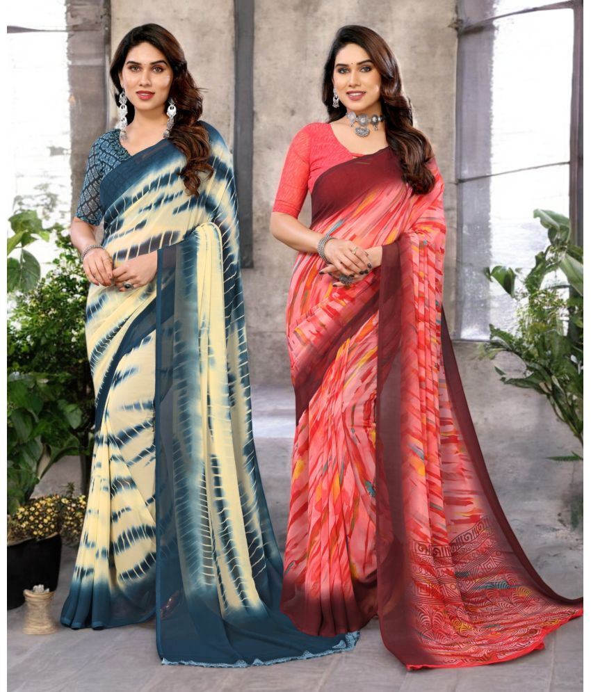     			TTH Georgette Printed Saree Without Blouse Piece ( Multicolor 16 , Pack of 2 )