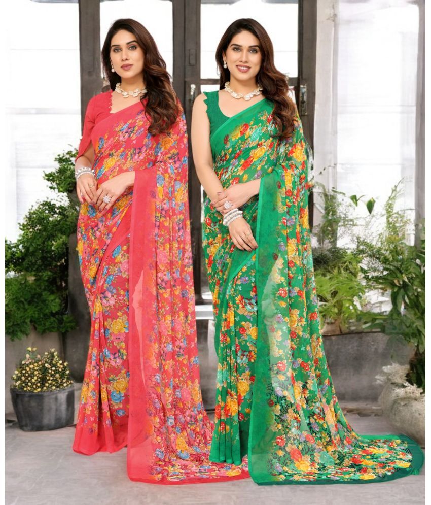     			TTH Georgette Printed Saree Without Blouse Piece ( Multicolor 4 , Pack of 2 )