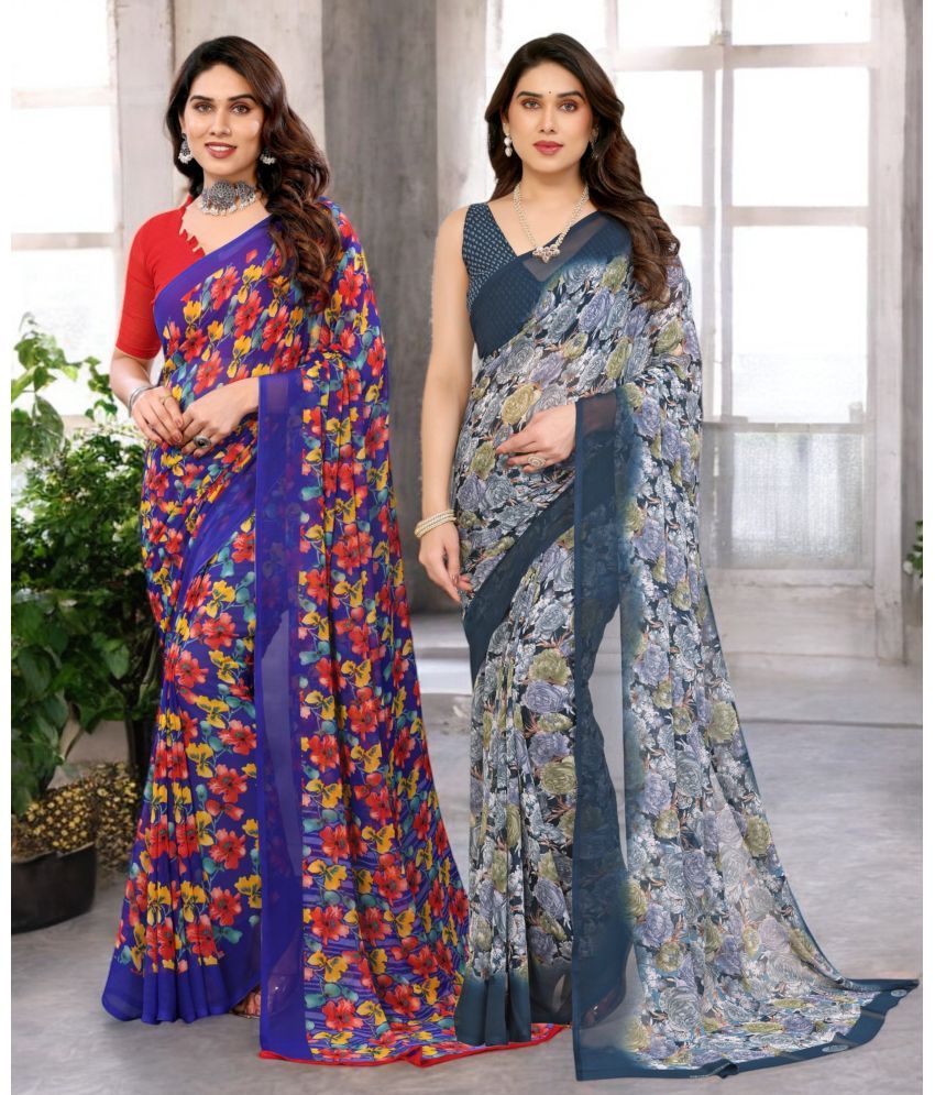     			TTH Georgette Printed Saree Without Blouse Piece ( Multicolor 13 , Pack of 2 )