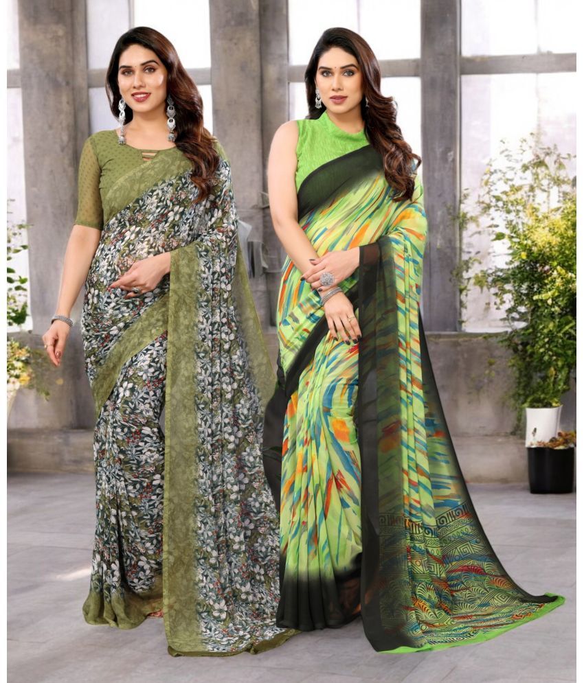     			TTH Georgette Printed Saree Without Blouse Piece ( Multicolor 18 , Pack of 2 )