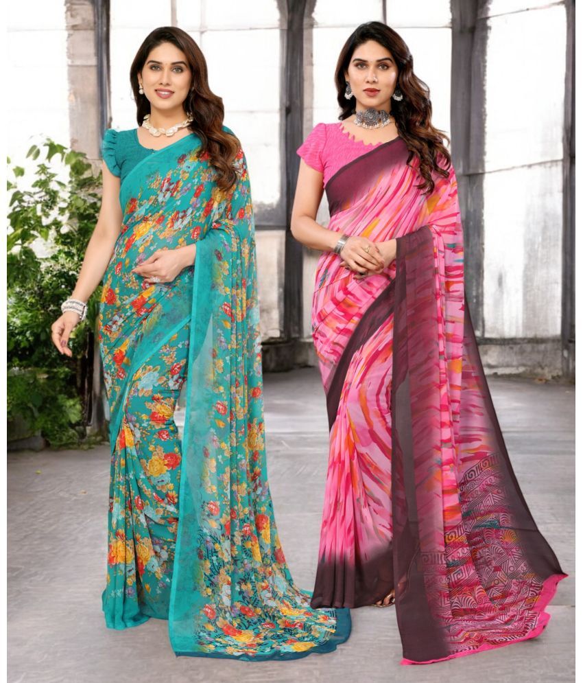     			TTH Georgette Printed Saree Without Blouse Piece ( Multicolor 1 , Pack of 2 )