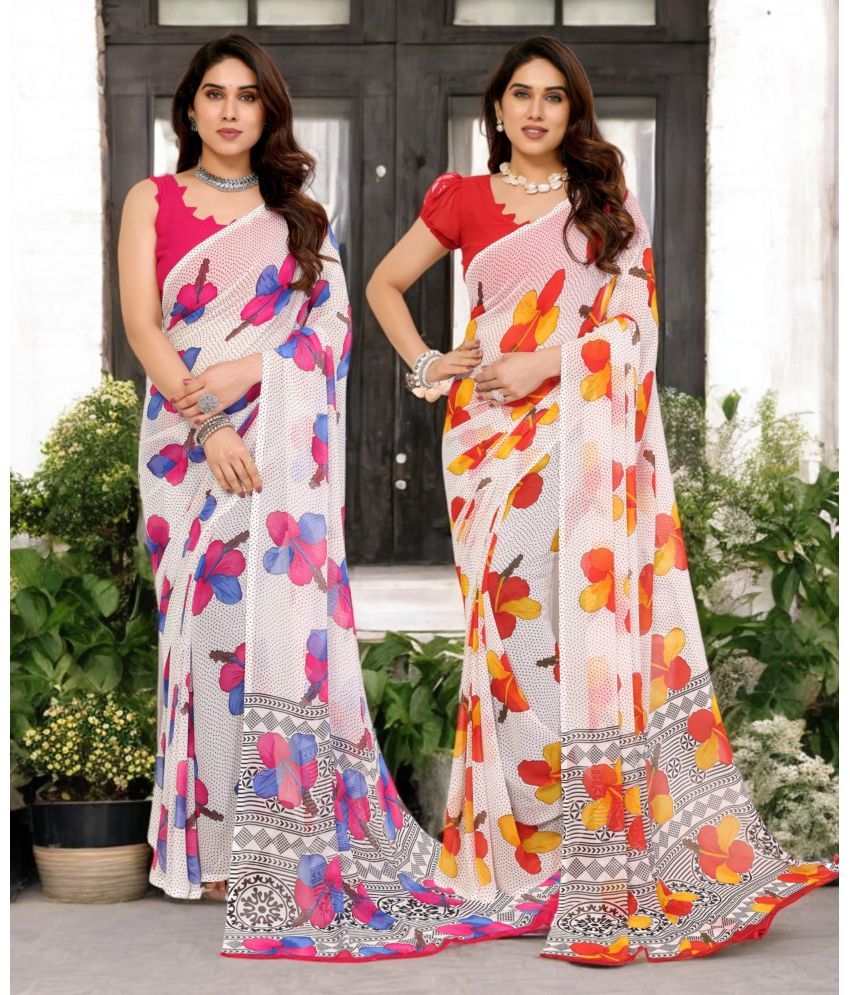     			TTH Georgette Printed Saree Without Blouse Piece ( Multicolor 2 , Pack of 2 )