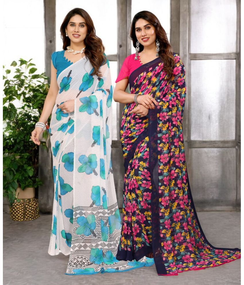     			TTH Georgette Printed Saree Without Blouse Piece ( Multicolor 18 , Pack of 2 )