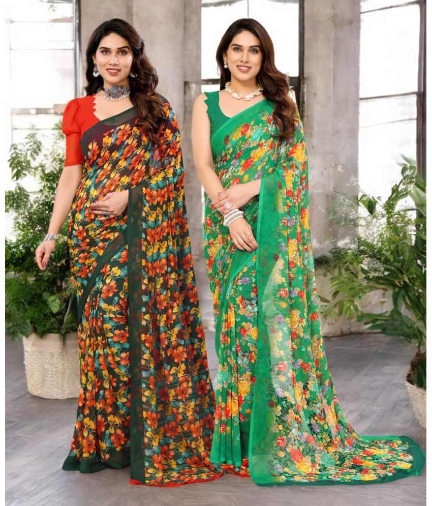     			TTH Georgette Printed Saree Without Blouse Piece ( Multicolor 3 , Pack of 2 )