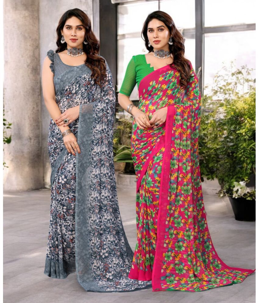     			TTH Georgette Printed Saree Without Blouse Piece ( Multicolor 18 , Pack of 2 )