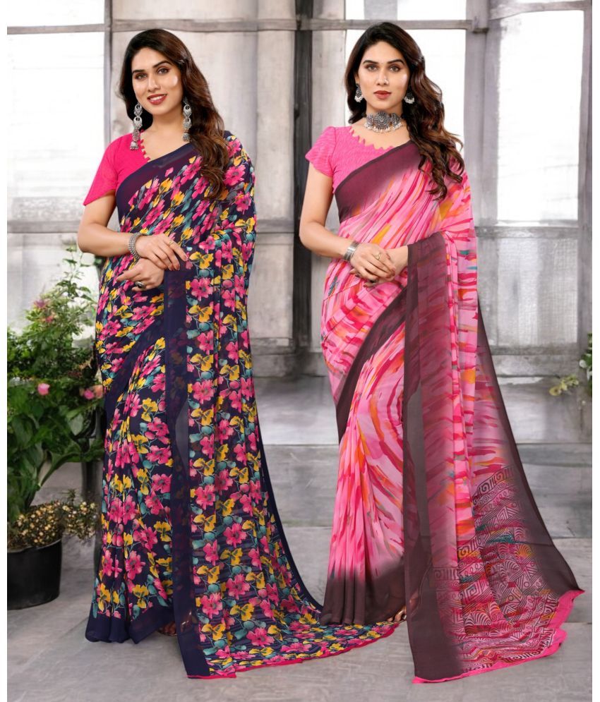     			TTH Georgette Printed Saree Without Blouse Piece ( Multicolor 17 , Pack of 2 )