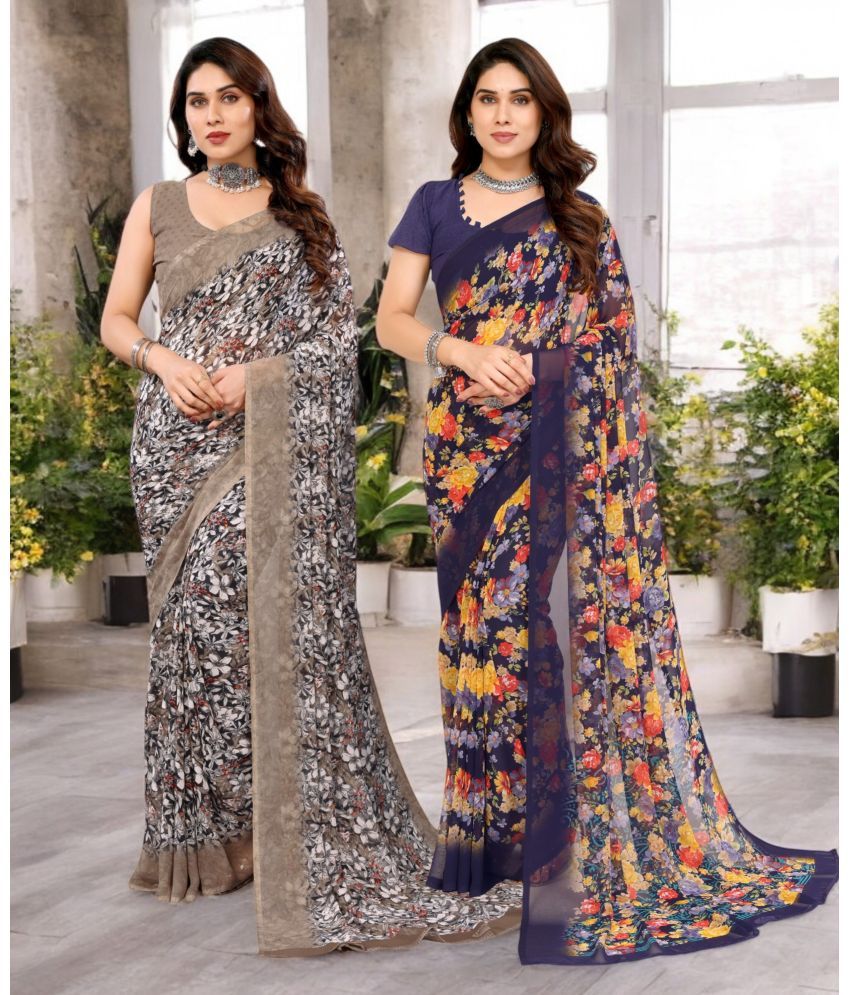     			TTH Georgette Printed Saree Without Blouse Piece ( Multicolor 15 , Pack of 2 )