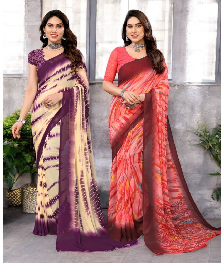     			TTH Georgette Printed Saree Without Blouse Piece ( Multicolor 5 , Pack of 2 )