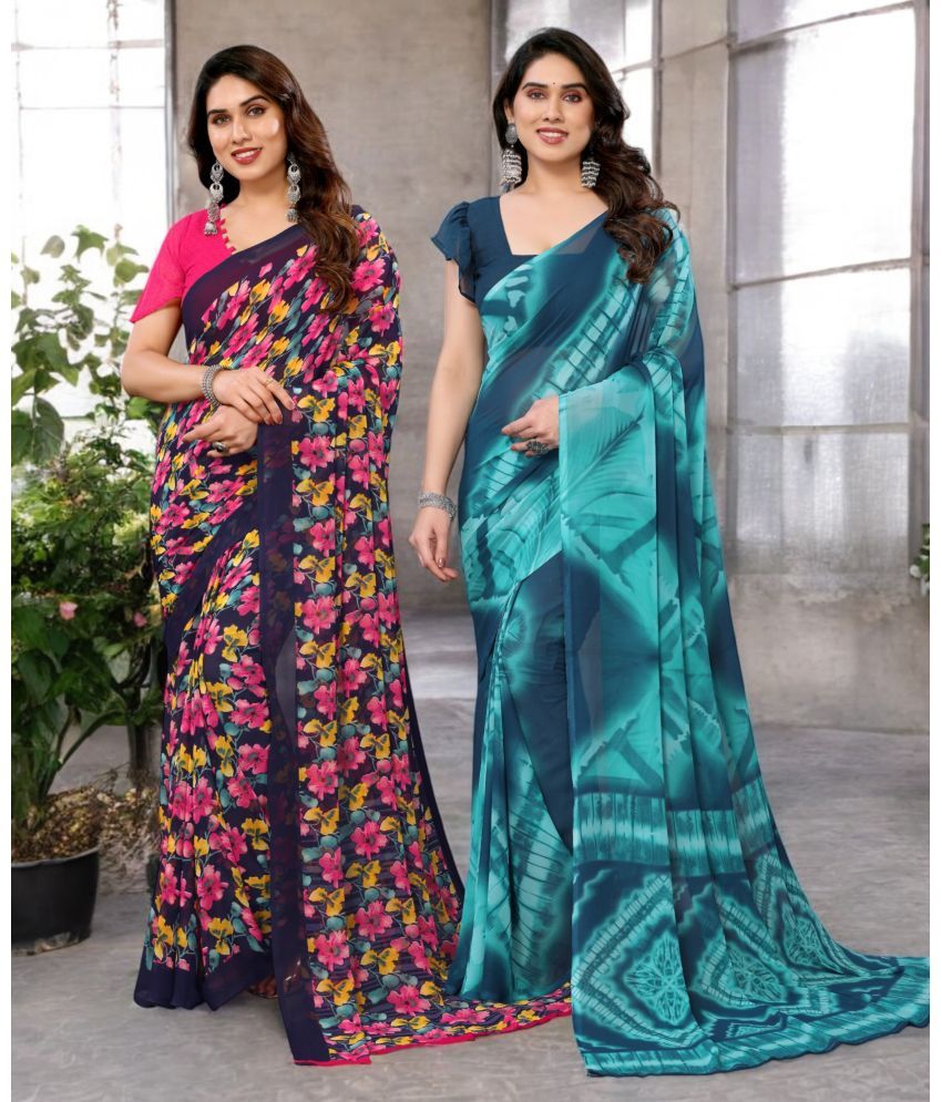     			TTH Georgette Printed Saree Without Blouse Piece ( Multicolor 12 , Pack of 2 )